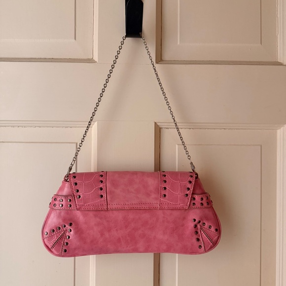 Vintage Betsey Johnson Pink Studded Shoulder Bag with Silver Chain - Picture 4 of 5